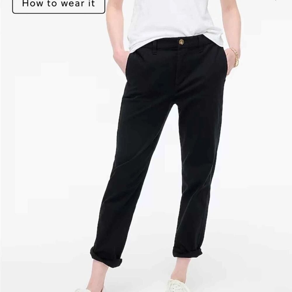 NWT J. Crew High Rise Girlfriend Chino Pants Black Career Loose Classic Size 4P